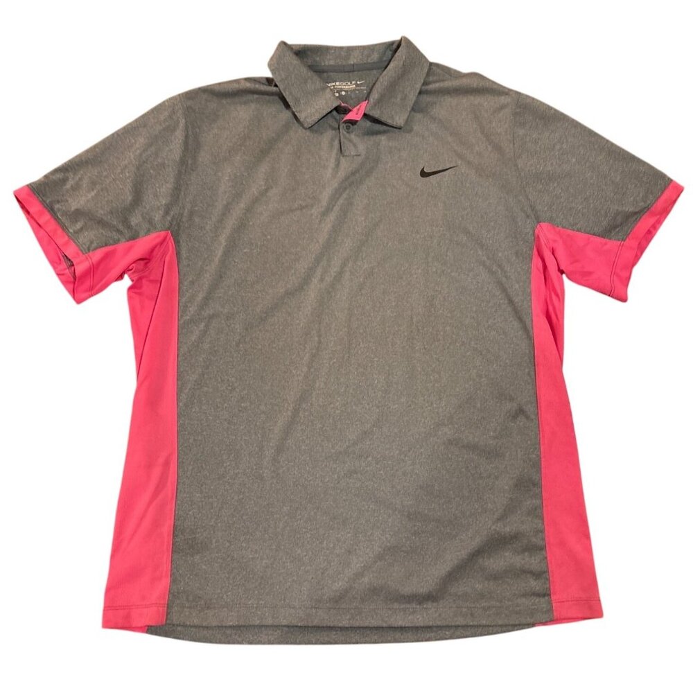 Nike Golf Dri-Fit Polo Shirt XL Gray & Pink Mens Short Sleeve Performance Top